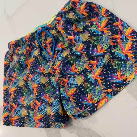 Happy Hour Blue Nylon Leaf Print Drawstring Swim Trunk Board Shorts Men’s Large - Picture 2 of 7